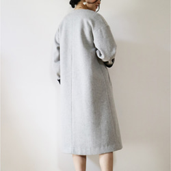 New冬【ライトグレー】ウール生地ゆったりリラックス♪2wayロングコート 6枚目の画像