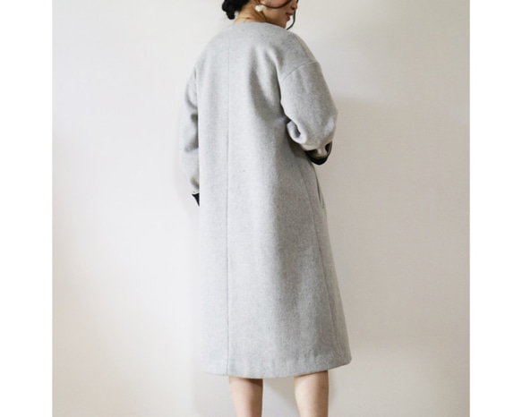 冬季新品【淺灰色】羊毛布料寬鬆休閒♪2way長款大衣 第6張的照片