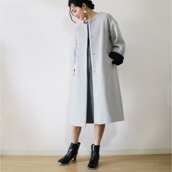 New冬【ライトグレー】ウール生地ゆったりリラックス♪2wayロングコート 7枚目の画像