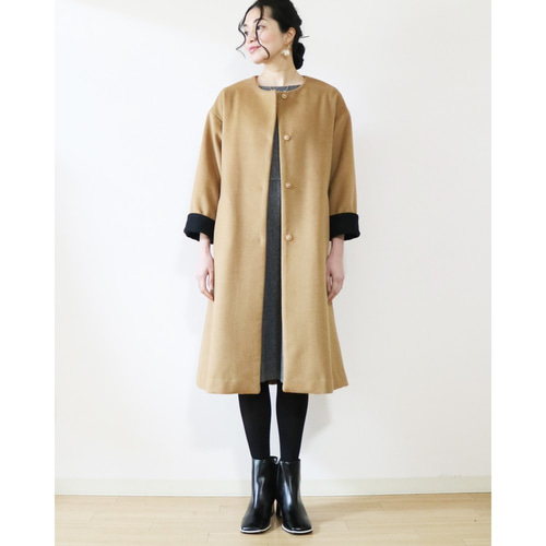 New冬【キャメル】ウール生地ゆったりリラックス♪2wayロング