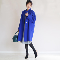 新色【寶藍色】80%優質羊毛立領繭型長外套♥ 第2張的照片