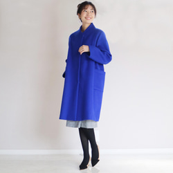 新色【寶藍色】80%優質羊毛立領繭型長外套♥ 第3張的照片