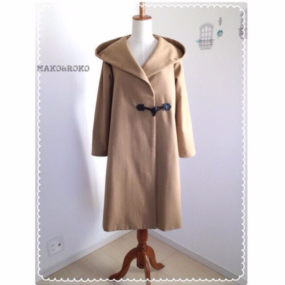 【ハーフ丈、キャメル】高級ウール80%フーデットコート❤︎