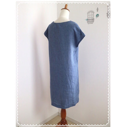 【浅蓝色】柔软麻料100%三角袖连衣裙 第5張的照片