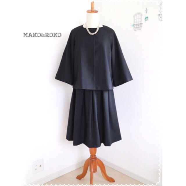 セットアップ【ブラック】洗えるウール混切り替えワンピース＆Ａラインジャケット♥