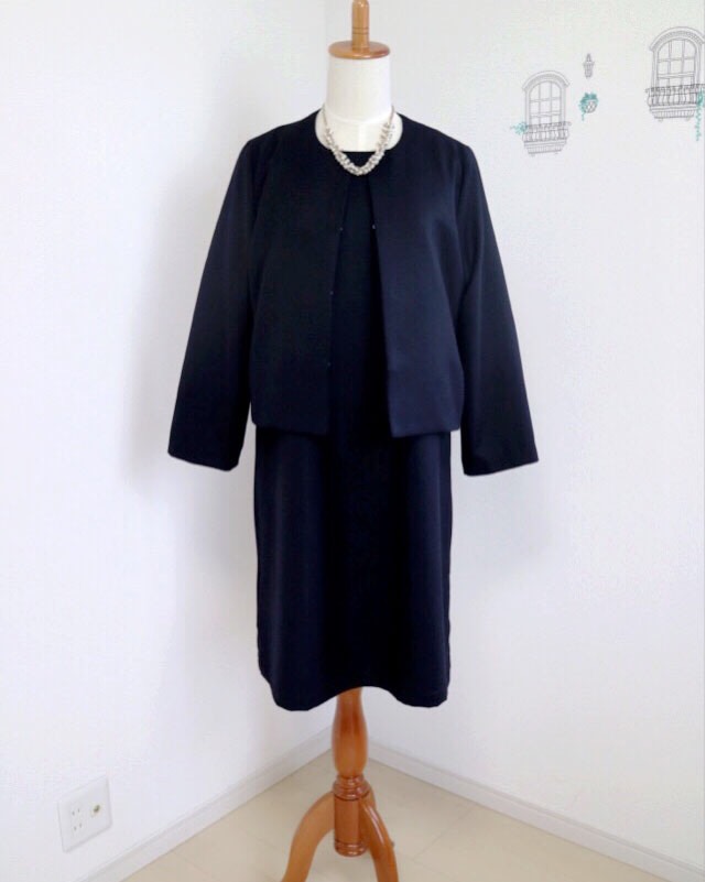 セットアップ【ネイビー】洗えるファスナー付きワンピース＆ノーカラージャケット♥