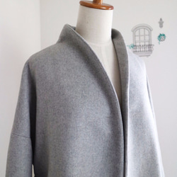 新品【淺灰色】羊毛無領腰帶外套♥ 第3張的照片