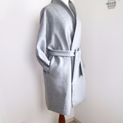 新品【淺灰色】羊毛無領腰帶外套♥ 第4張的照片