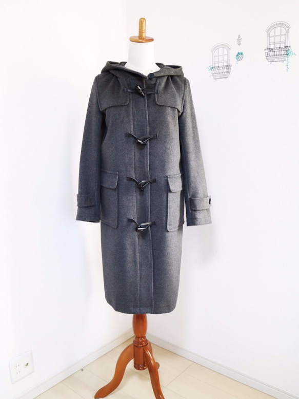 新款【炭灰色】羊毛長版粗呢大衣♥ 第1張的照片