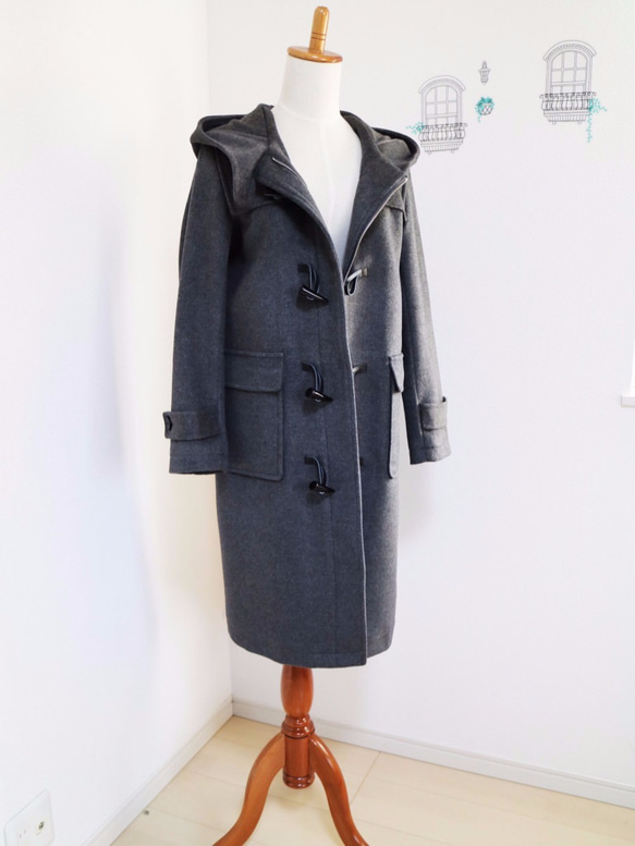 新款【炭灰色】羊毛長版粗呢大衣♥ 第2張的照片
