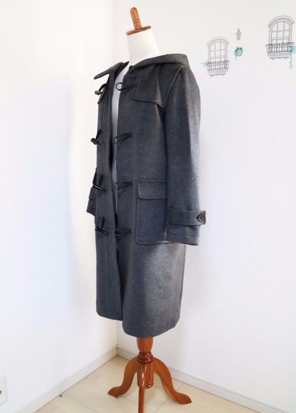 新款【炭灰色】羊毛長版粗呢大衣♥ 第3張的照片