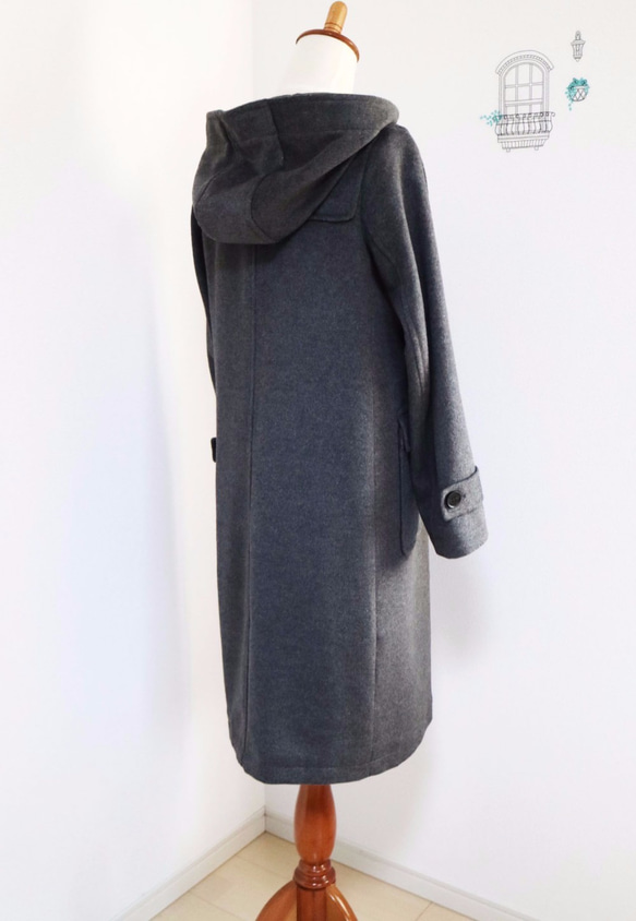 新款【炭灰色】羊毛長版粗呢大衣♥ 第4張的照片