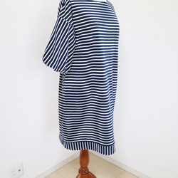 新作【海軍藍 x 白色】棉布鑲邊針織口袋燈籠袖連衣裙♥︎ 第3張的照片
