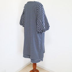 新作【海軍藍 x 白色】棉布鑲邊針織口袋燈籠袖連衣裙♥︎ 第5張的照片