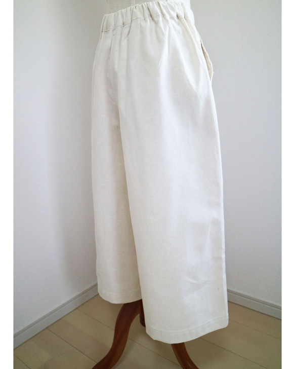 新款【米白色】半亞麻材質褶皺A字高喬褲，彈性褲♥ 第3張的照片