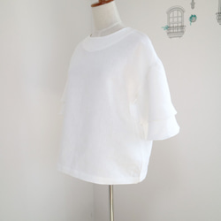 新品【白色】100%亞麻喇叭袖套頭衫♥ 第4張的照片