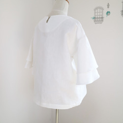 新品【白色】100%亞麻喇叭袖套頭衫♥ 第5張的照片