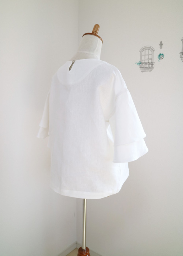 新品【白色】100%亞麻喇叭袖套頭衫♥ 第5張的照片