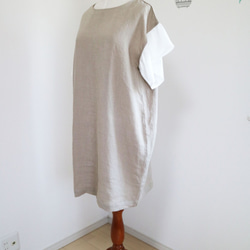 新作品【greige x white】法式亞麻100%荷葉邊袖連衣裙♪ 第3張的照片