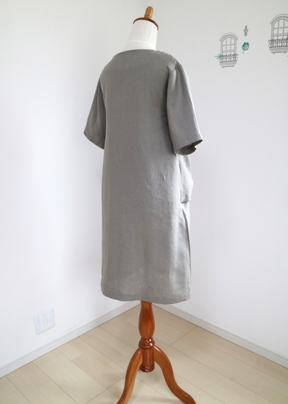 新品【100%棕灰色亞麻】2way前後結繭洋裝❤︎ 第4張的照片