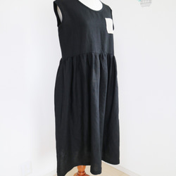 [黑色] 100% 法式亞麻無袖收腰切換連衣裙♥ 第2張的照片