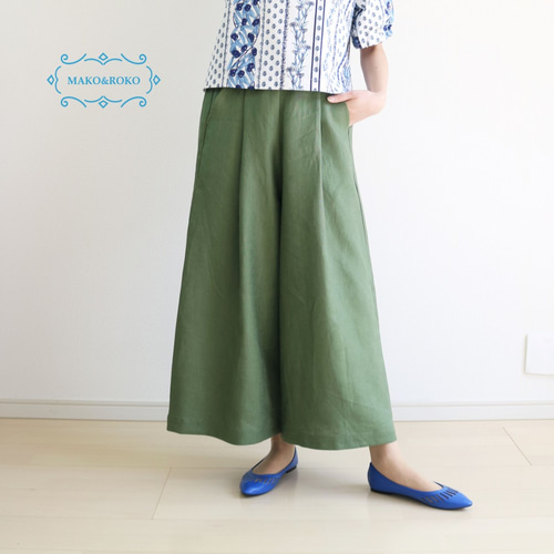 ハンドメイド☆ゆったりパンツ【ボトルグリーン】