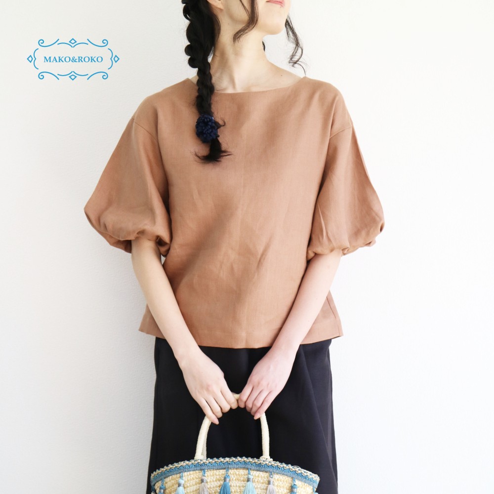 上品【テラコッタ】ひんやりリネン100%バルーンスリーブプルオーバー♥︎
