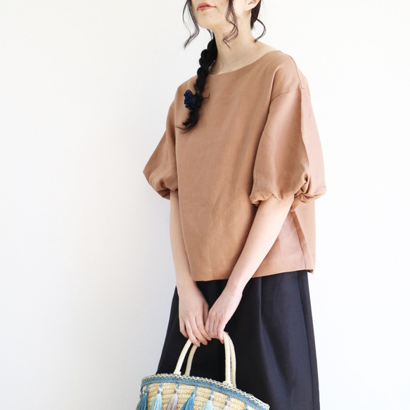 上品【テラコッタ】ひんやりリネン100%バルーンスリーブプルオーバー♥︎ 2枚目の画像