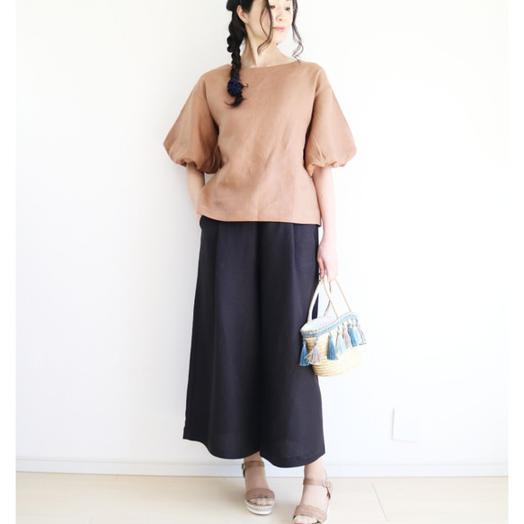 上品【テラコッタ】ひんやりリネン100%バルーンスリーブプルオーバー♥︎ 3枚目の画像