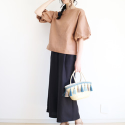 上品【テラコッタ】ひんやりリネン100%バルーンスリーブプルオーバー♥︎ 4枚目の画像