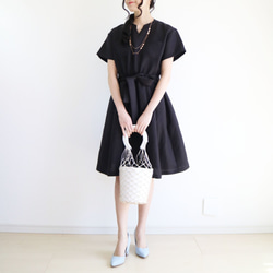 新商品♪【黑色】100%亞麻鬆緊帶襯衫式洋裝♥ 第2張的照片
