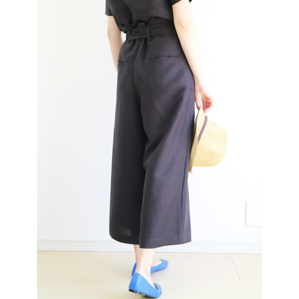 新品【套裝】100%亞麻V領上衣&amp;高腰蝴蝶結寬褲♥ 第5張的照片