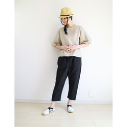 [3 種顏色：黑色、深棕色、自然色] 半亞麻口袋薩羅爾褲 第3張的照片