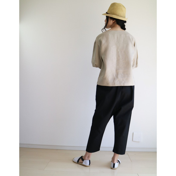 [3 種顏色：黑色、深棕色、自然色] 半亞麻口袋薩羅爾褲 第4張的照片