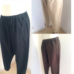 [3 種顏色：黑色、深棕色、自然色] 半亞麻口袋薩羅爾褲 第5張的照片