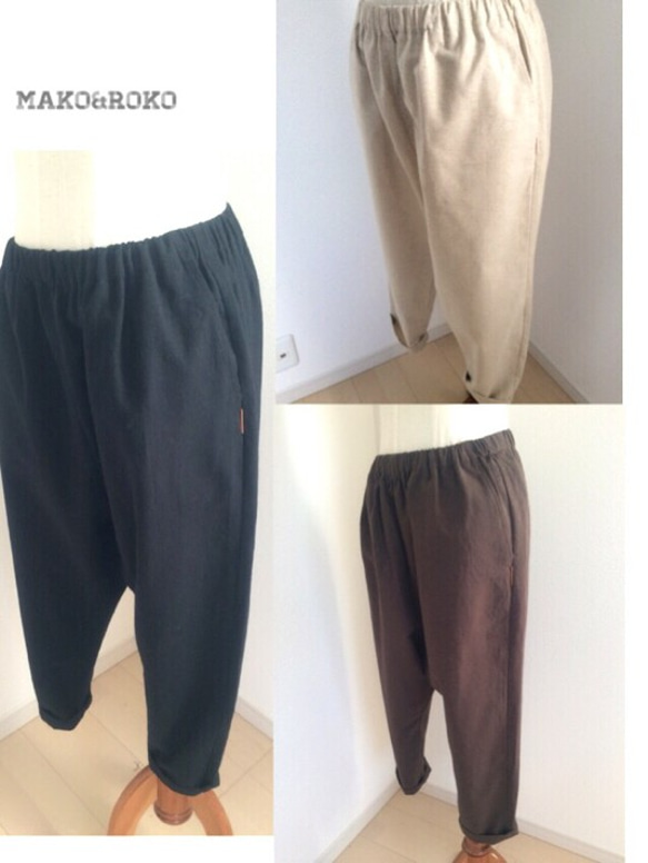 [3 種顏色：黑色、深棕色、自然色] 半亞麻口袋薩羅爾褲 第5張的照片