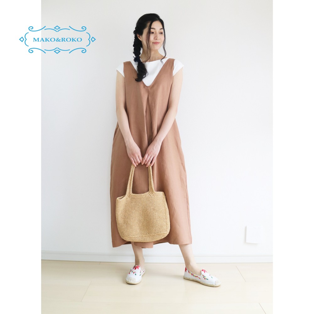 フリーサイズ【テラコッタ】リネン100%ふんわり大人ボリュームサロペット☆