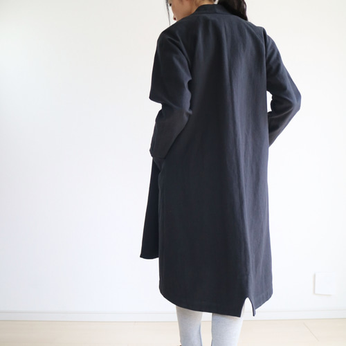 ブラックリネンコート 30-40s France Vintage Linbleuvil Black Linen M
