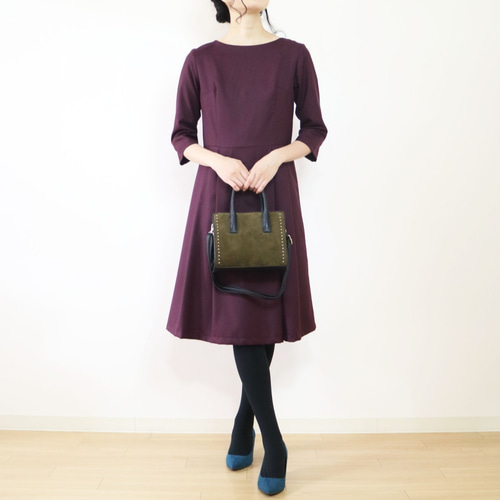 フォーマル袖丈選べる【ワインレッド】ウール混ウエスト切替え