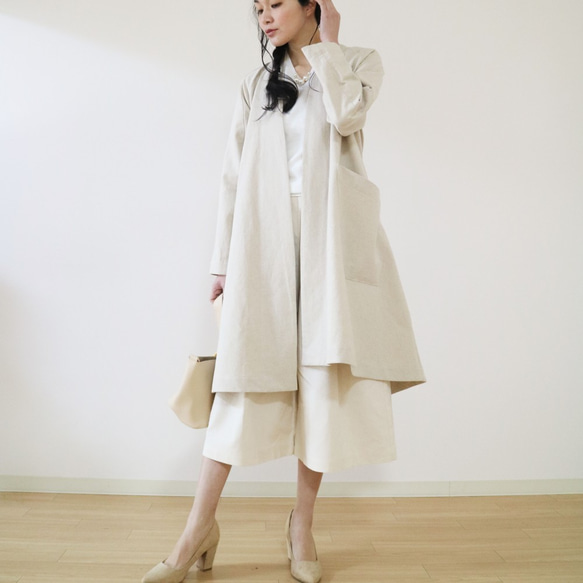 試着のみ！CLOTH＆CROSS リネンガウンコート　ウエストリボンリネンコート New春夏【ナチュラル】コットンリネン後ろ丈長めドレープガウン