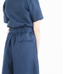New【濃紺Set】リネン100%Vネックトップス＆ハイウエストリボンワイドパンツ♥ 5枚目の画像
