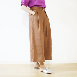 新作【テラコッタブラウン】リネン100%ウエストゴム&サイドファスナー付きワイドパンツ★ 2枚目の画像