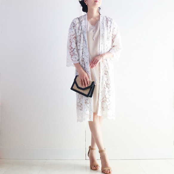 新[白色]刺繡薄紗蕾絲禮服開衫★ 第4張的照片