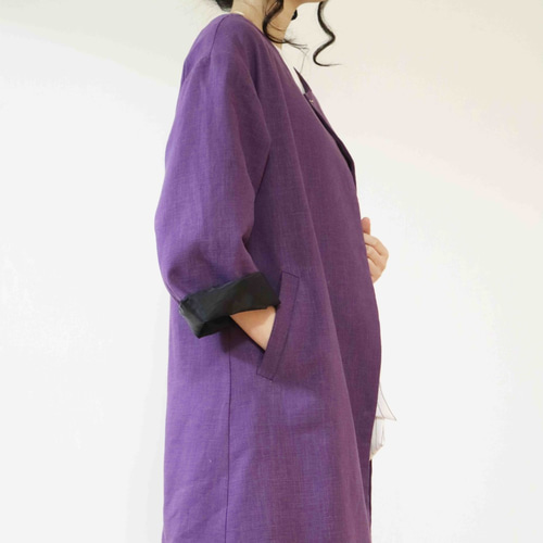 秋色【パープル】コットンリネンゆったりリラックス♪ロング