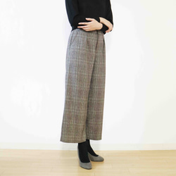 秋冬【格倫格紋】棕色羊毛混紡鬆緊後背闊褲 第3張的照片