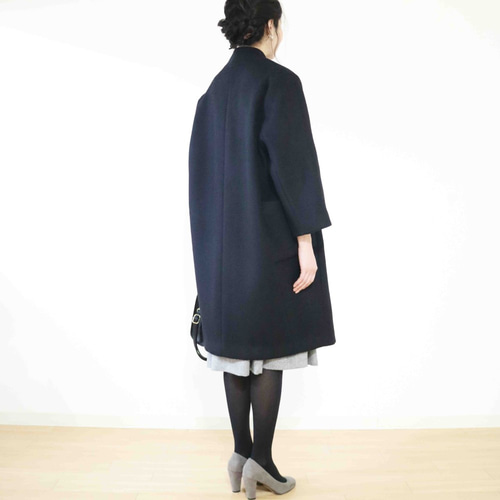 New冬【ブラック】高級ウールスタンドカラーコクーンロング