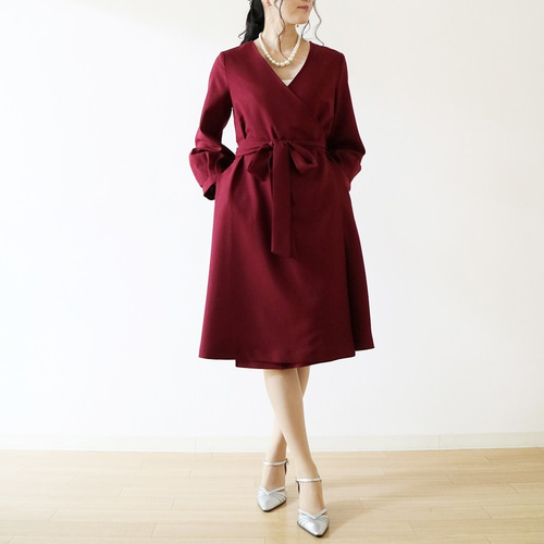 New【ボルドー】イタリア生地ウールジョーゼット2WAYカシュクール