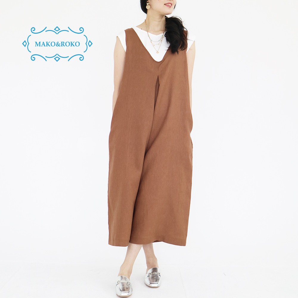 新色【テラコッタブラウン】リネン100%ふんわり大人ボリュームサロペット☆