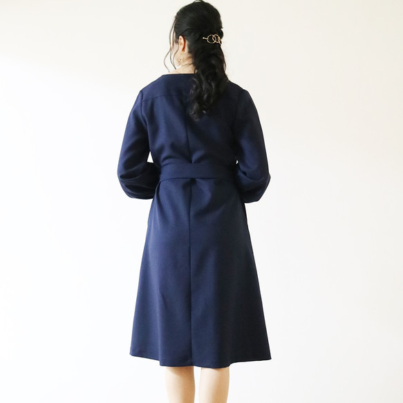 新品【深藍色】可水洗梨形喬其紗2路心型洋裝♥ 第5張的照片