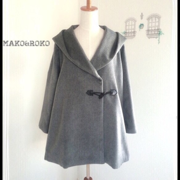 【ロング丈、グレー】高級ウール素材フーデットコート♥︎